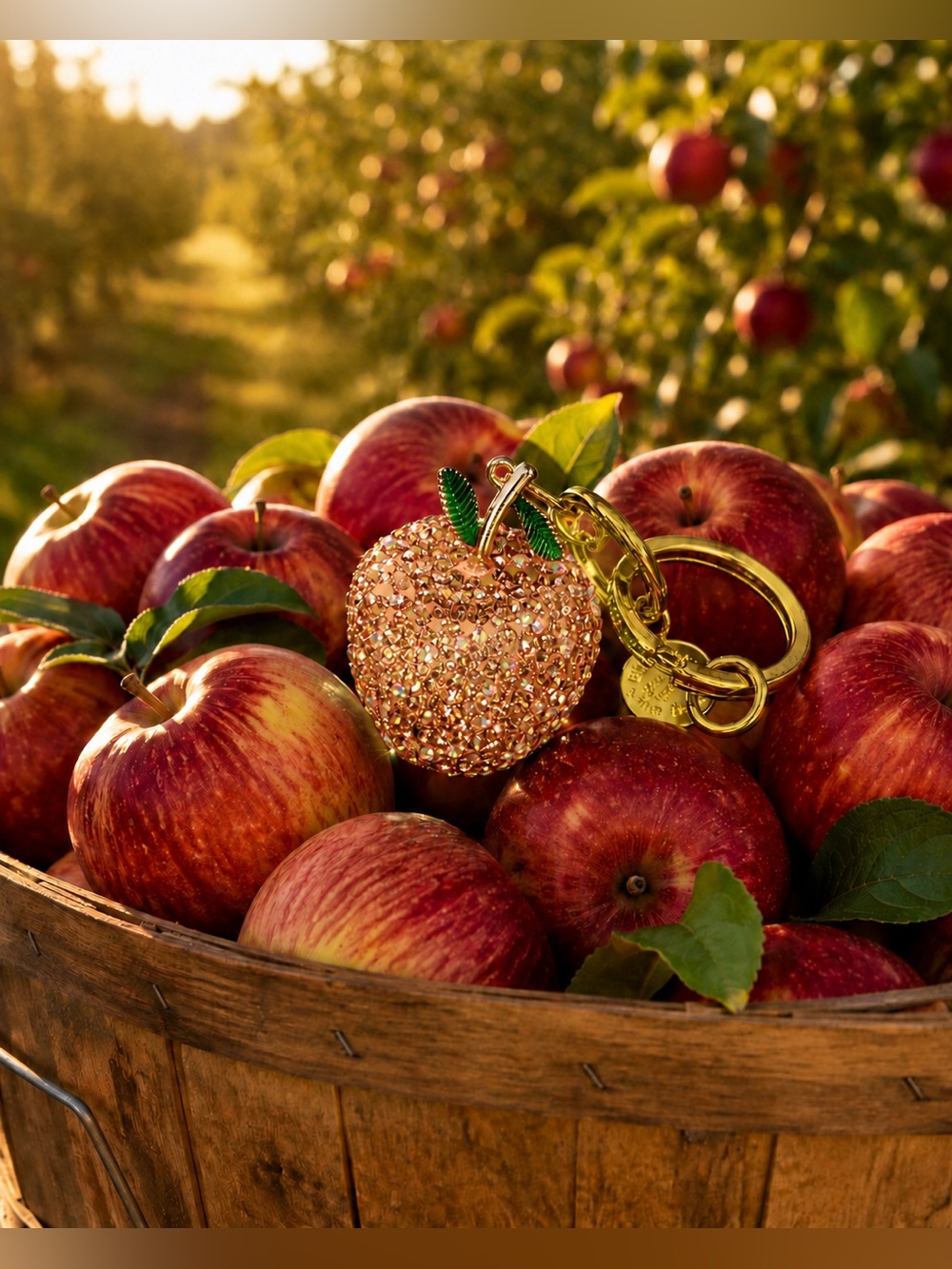 Sparkling Golden Apple Bag Charm with gold hardware- Golden Delicious!